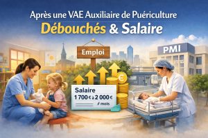 debouches salaire auxiliaire puericulture apres VAE emploi creche hopital salaire evolution carrière