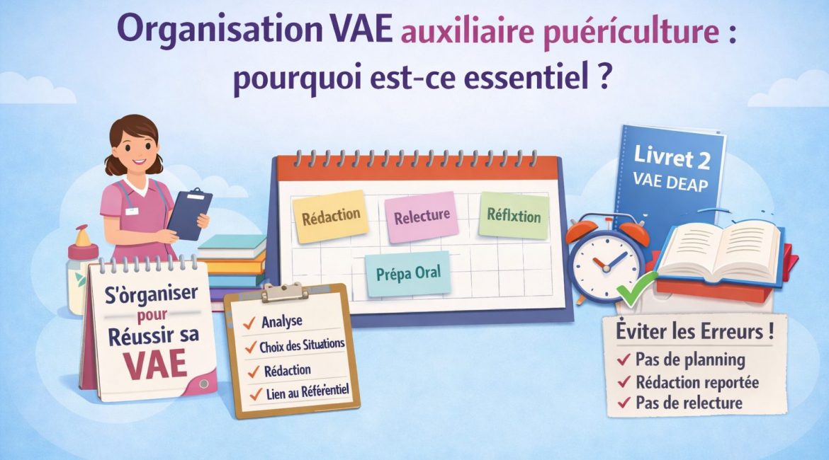 Comment s’organiser pour réussir sa VAE auxiliaire de puériculture ? (planning + méthode) 1 organisation VAE auxiliaire puericulture planning methode livret 2 preparation oral VAE DEAP