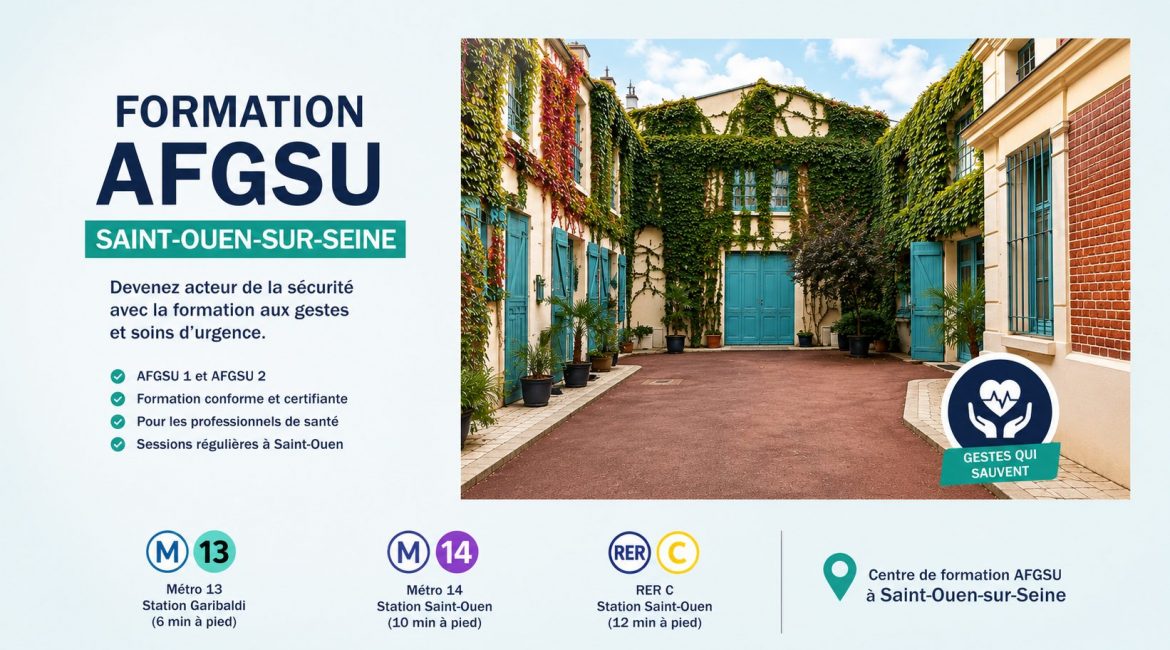 Formation AFGSU Saint-Ouen : où se former en Seine-Saint-Denis (93) ? 1 Formation AFGSU Saint-Ouen en Seine-Saint-Denis accessible par métro 13, métro 14 et RER C