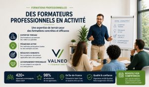 Formateurs professionnels en activité animant une formation chez Valneo Formation